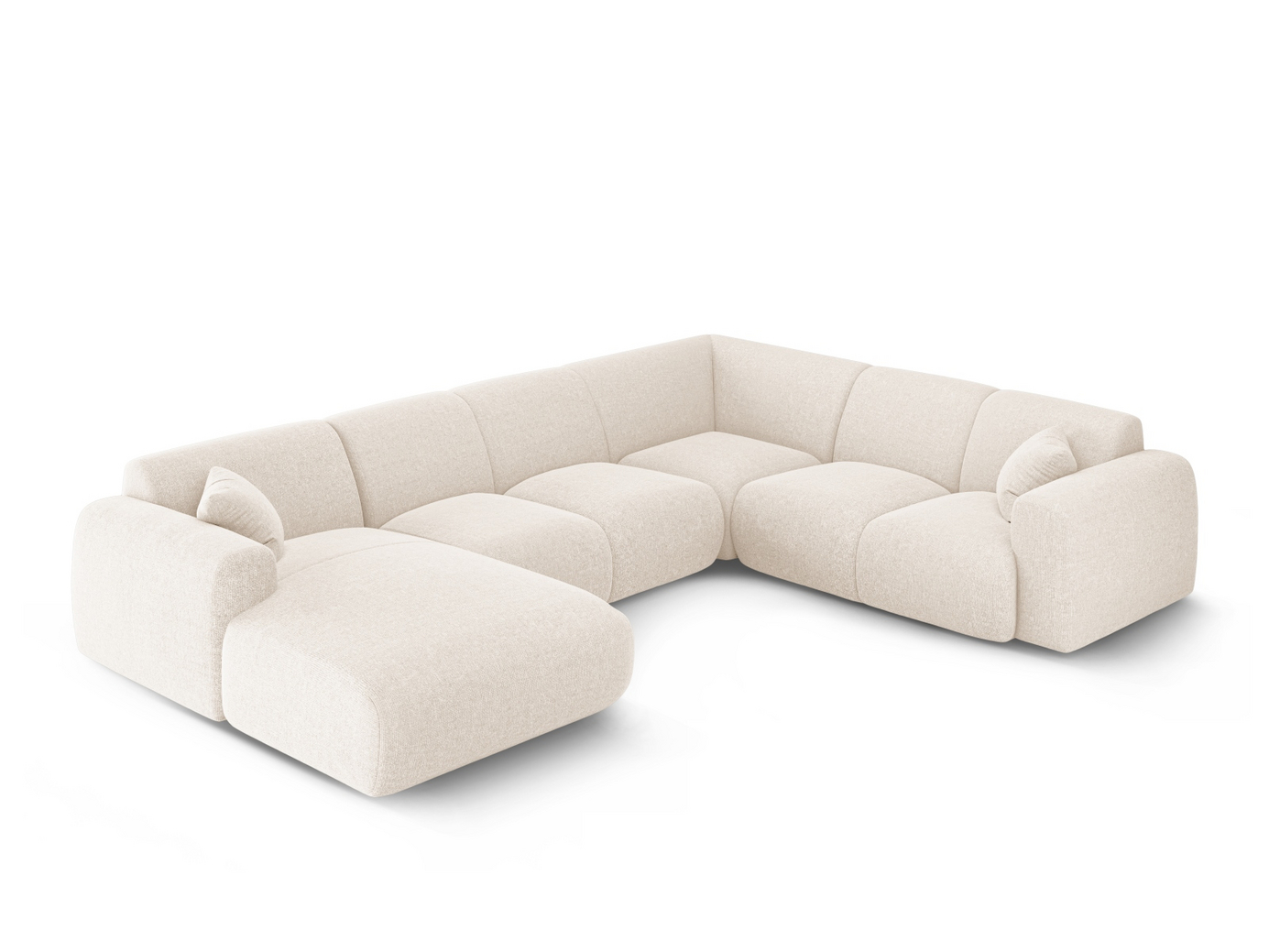 Cosmopolitan Design højrevendt panoramahjørnesofa, "Nolio", 6-personers, 342 × 252 × 72 cm, Haga, sorte plastben