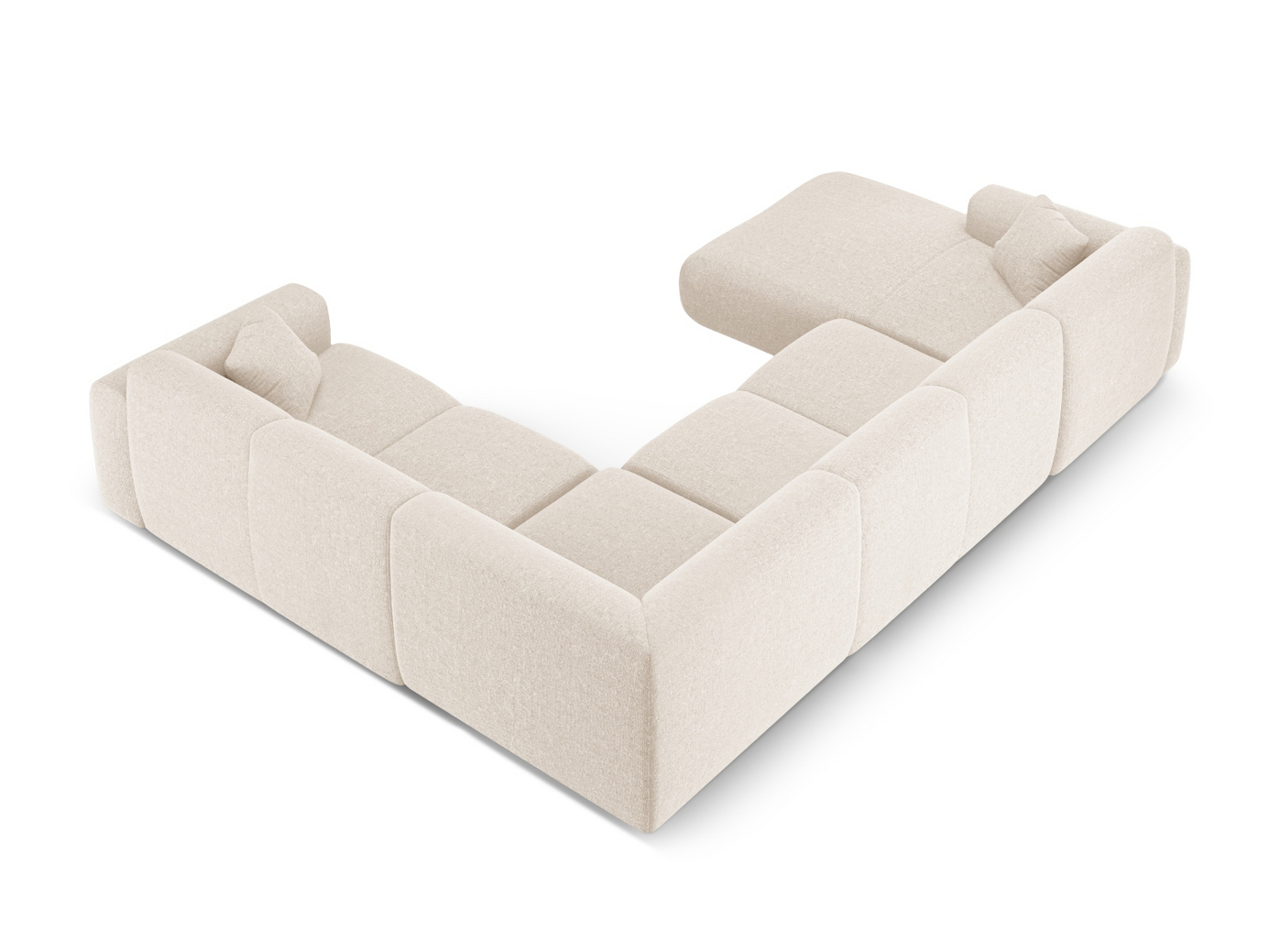 Cosmopolitan Design højrevendt panoramahjørnesofa, "Nolio", 6-personers, 342 × 252 × 72 cm, Haga, sorte plastben