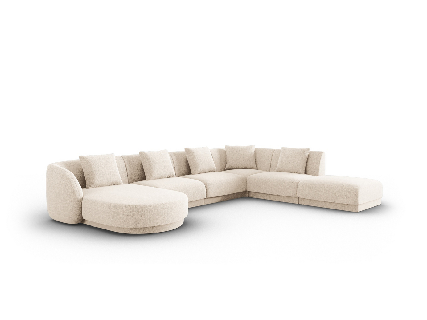Cosmopolitan Design højrevendt panoramahjørnesofa, "Tulum", 6-personers, 330 × 255 × 70 cm, Haga, sorte plastben