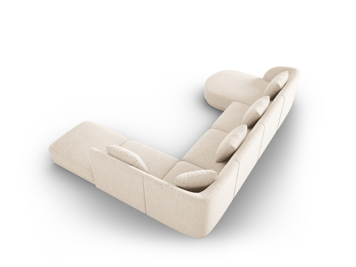 Cosmopolitan Design højrevendt panoramahjørnesofa, "Tulum", 6-personers, 330 × 255 × 70 cm, Haga, sorte plastben