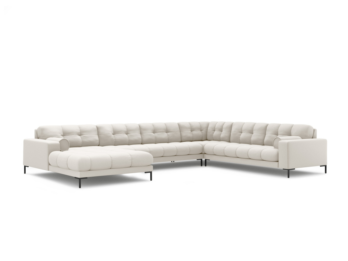 Cosmopolitan Design højrevendt panoramahjørnesofa, "Bali", 7-personers, 327 × 256 × 75 cm, Neve, sorte metalben