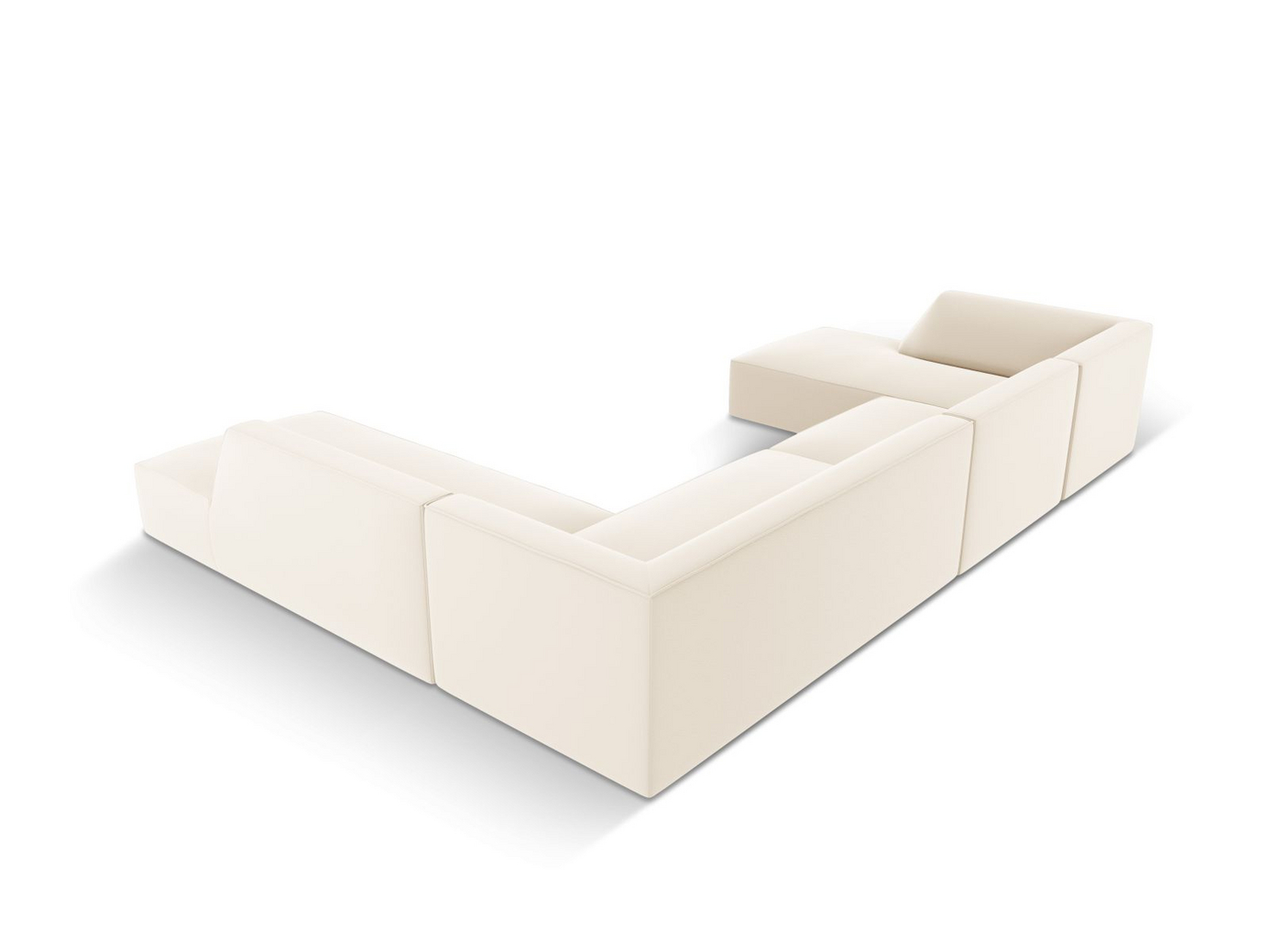 Cosmopolitan Design højrevendt kunstlæderpanoramamodulhjørnesofa, "Siena", 7-personers, 366 × 273 × 69 cm, Pacifico, sorte plastben