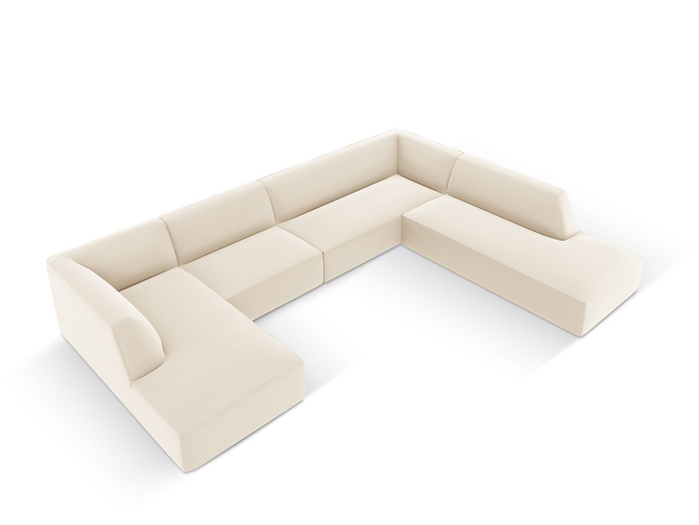 Cosmopolitan Design højrevendt kunstlæderpanoramamodulhjørnesofa, "Siena", 7-personers, 366 × 273 × 69 cm, Pacifico, sorte plastben