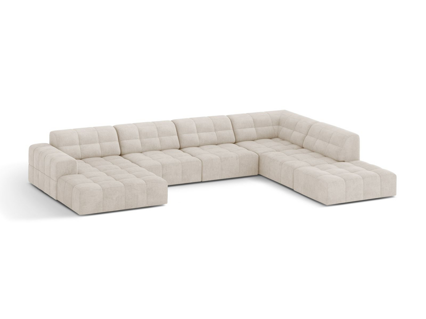 Cosmopolitan Design højrevendt panoramahjørnesofa, "Chicago", 7-personers, 375 × 263 × 78 cm, Eden 10, sorte plastben