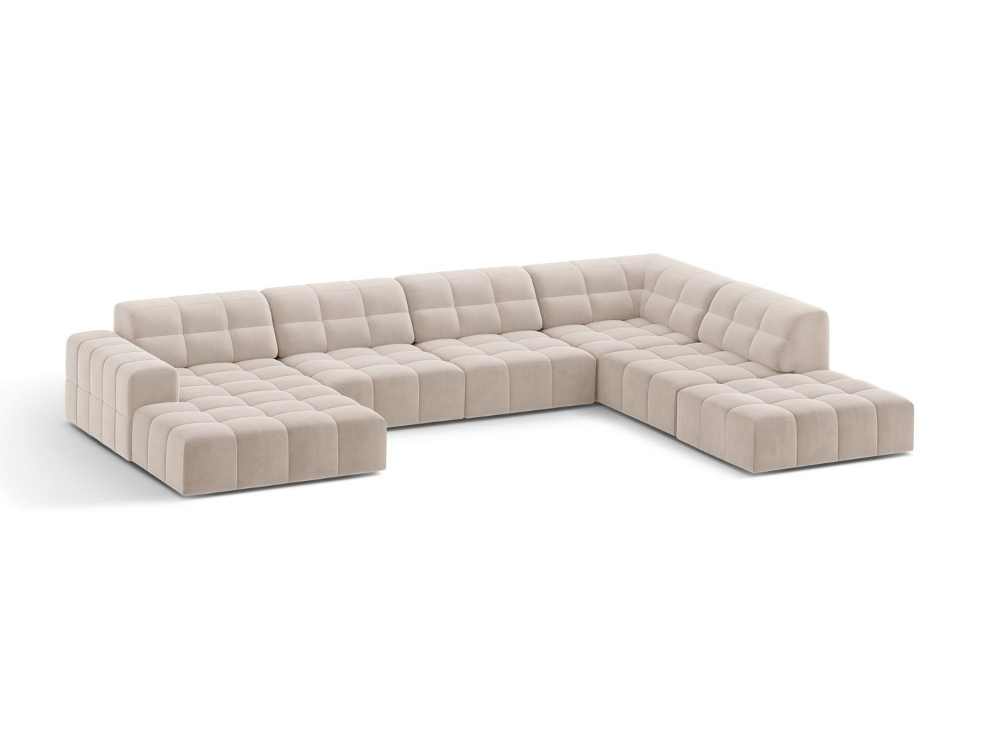 Cosmopolitan Design højrevendt velourpanoramahjørnesofa, "Chicago", 7-personers, 375 × 263 × 78 cm, Venus, sorte plastben