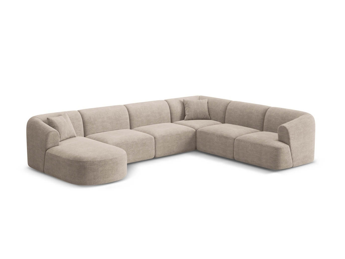 Cosmopolitan Design højrevendt panoramamodulhjørnesofa, "Campi", 7-personers, 330 × 255 × 70 cm, Lincoln, sorte plastben