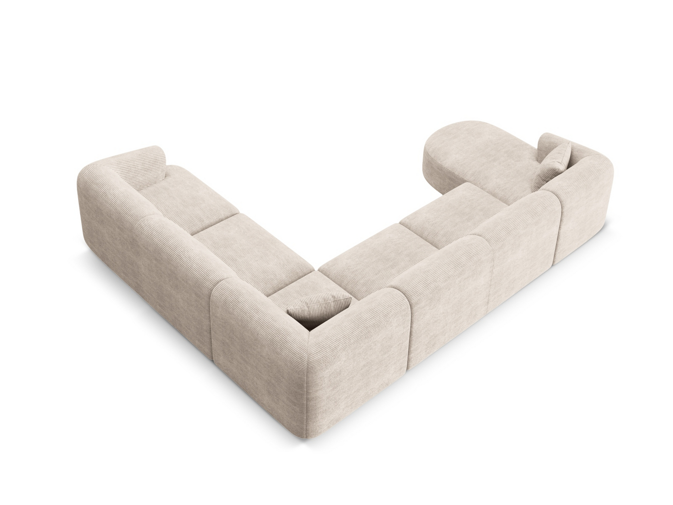 Cosmopolitan Design højrevendt panoramamodulhjørnesofa, "Campi", 7-personers, 330 × 255 × 70 cm, Lincoln, sorte plastben