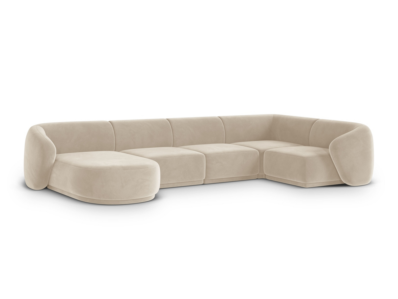 Cosmopolitan Design højrevendt velourpanoramahjørnesofa, "Gomera", 6-personers, 336 × 166 × 74 cm, Salvador, sorte plastben