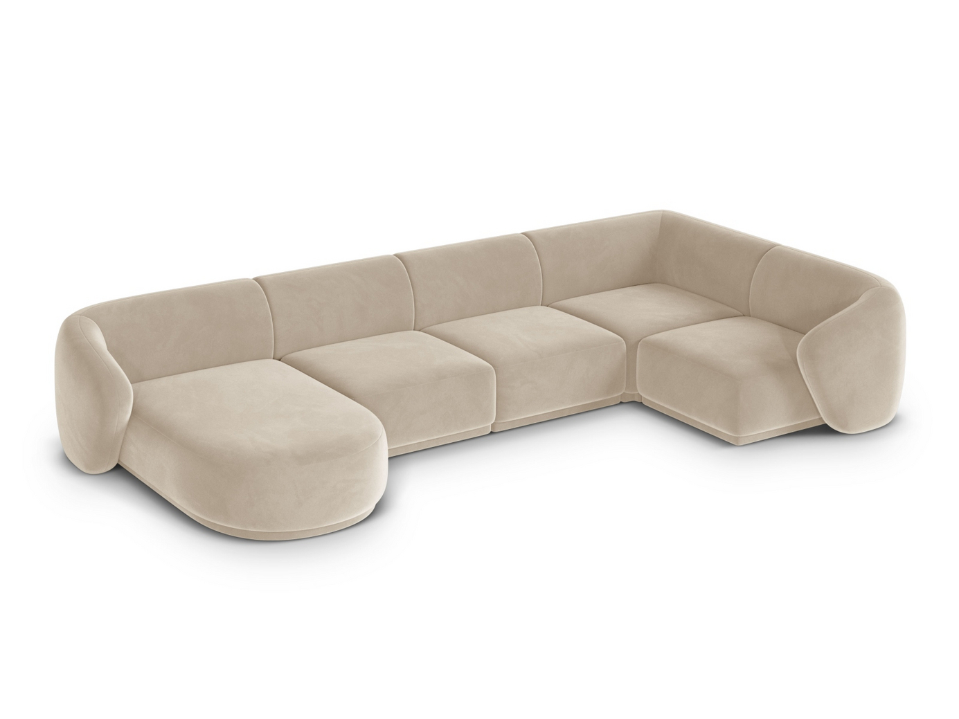 Cosmopolitan Design højrevendt velourpanoramahjørnesofa, "Gomera", 6-personers, 336 × 166 × 74 cm, Salvador, sorte plastben