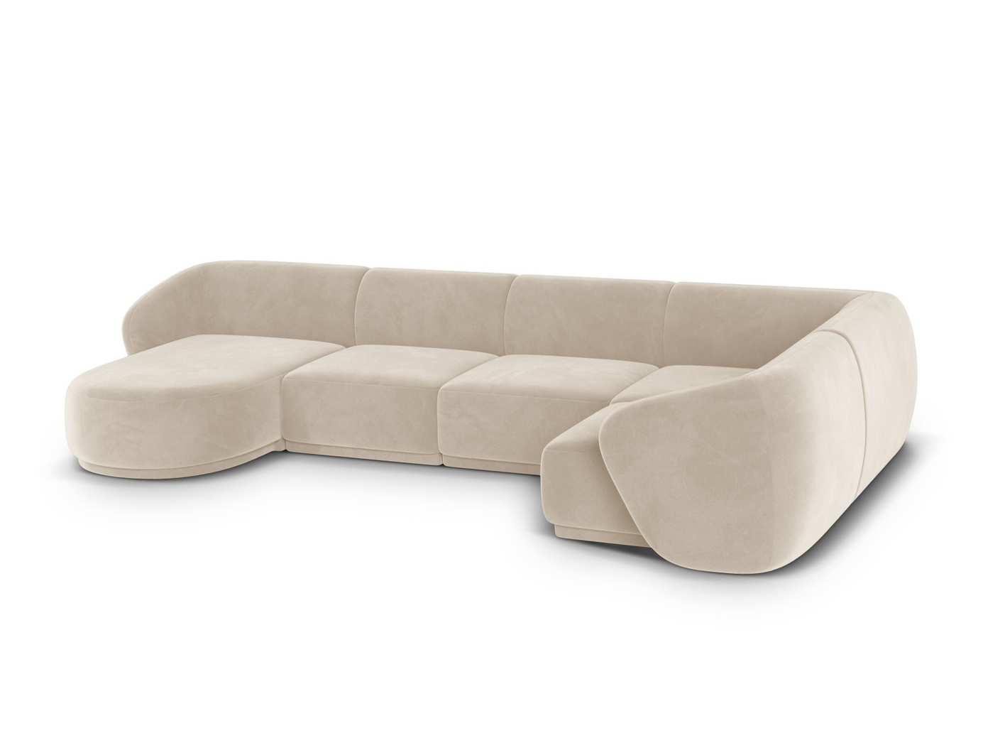 Cosmopolitan Design højrevendt velourpanoramahjørnesofa, "Gomera", 6-personers, 336 × 166 × 74 cm, Salvador, sorte plastben