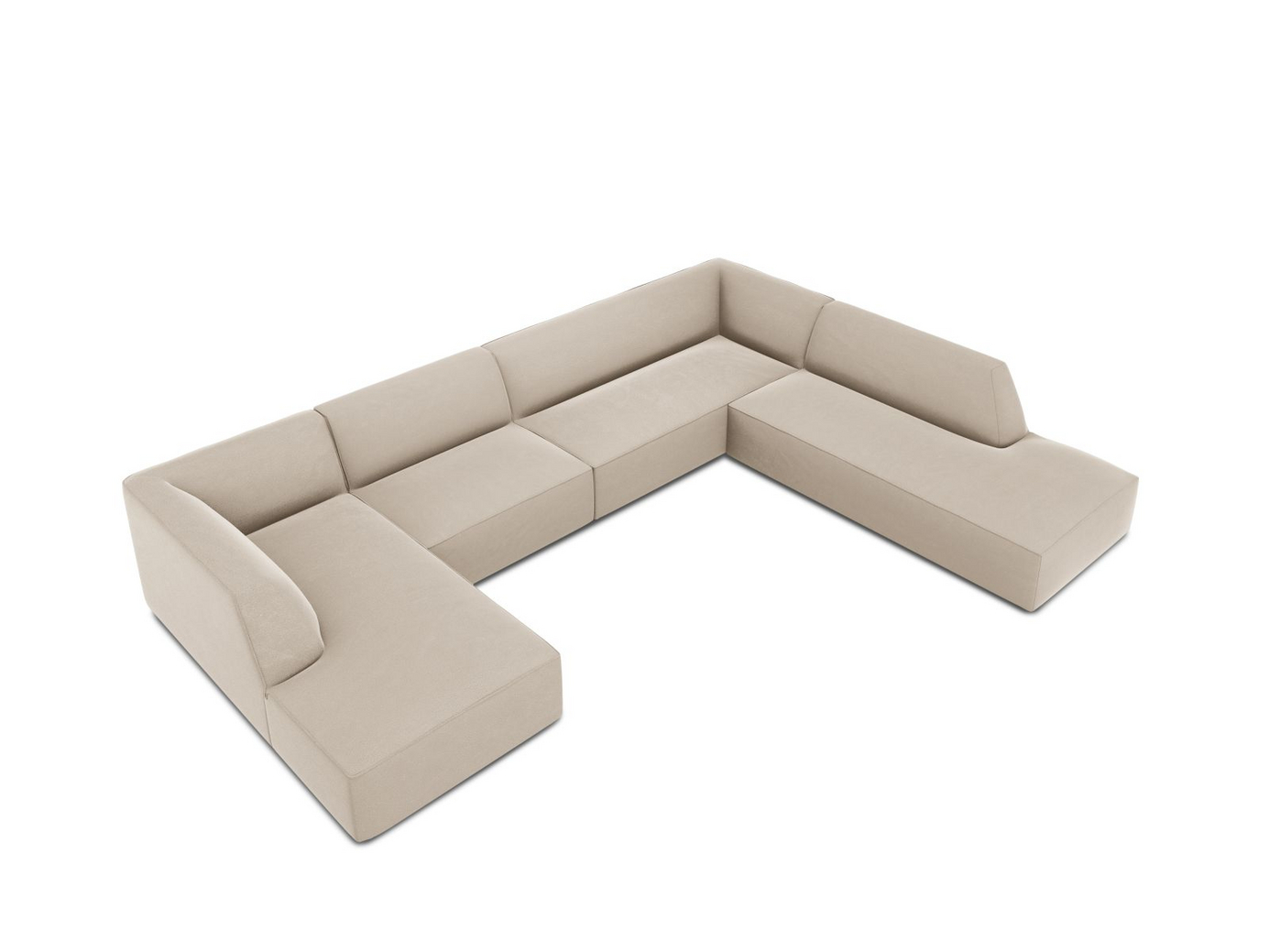 Cosmopolitan Design højrevendt velourpanoramahjørnesofa, "Siena", 7-personers, 366 × 273 × 69 cm, Salvador, sorte plastben, Variant UR_44