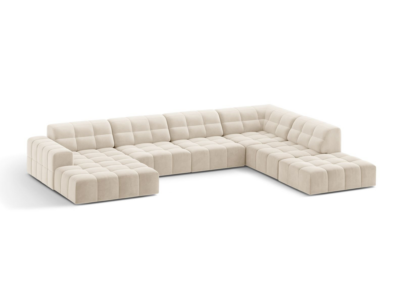 Cosmopolitan Design højrevendt velourpanoramahjørnesofa, "Chicago", 7-personers, 375 × 263 × 78 cm, Bluvel, sorte plastben