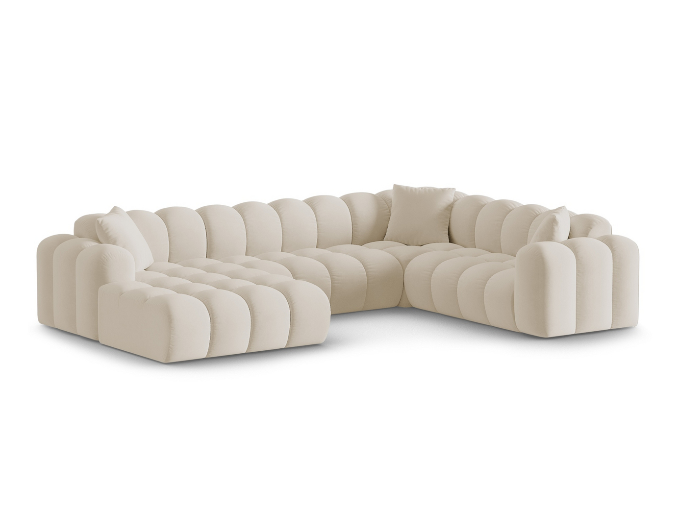 Cosmopolitan Design højrevendt velourpanoramahjørnesofa, "Treno", 4-personers, 330 × 240 × 70 cm, Bluvel, sorte plastben