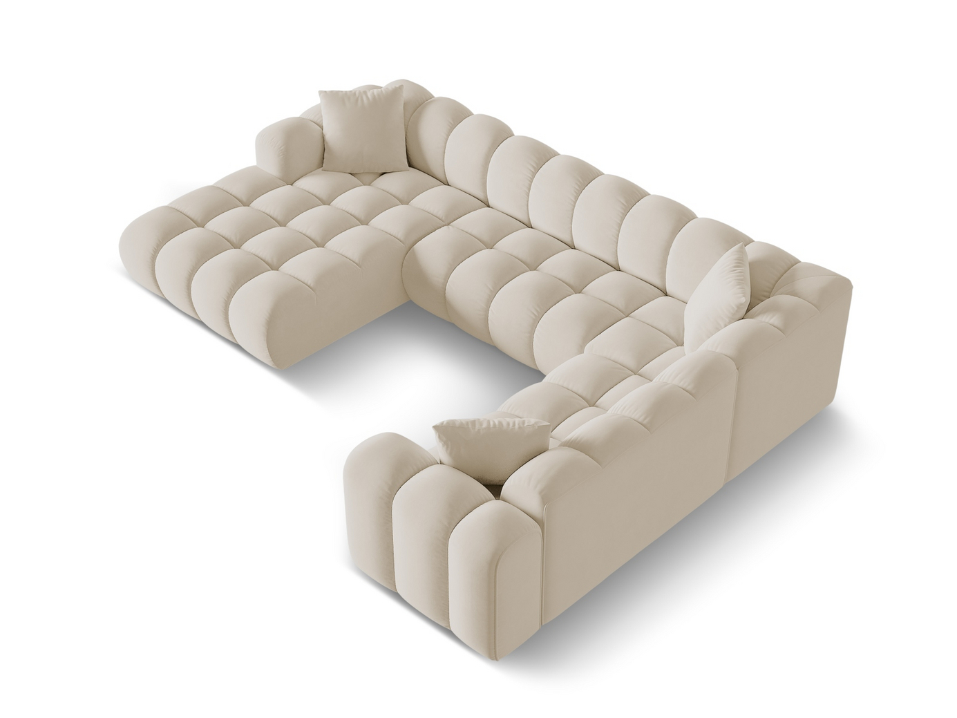 Cosmopolitan Design højrevendt velourpanoramahjørnesofa, "Treno", 4-personers, 330 × 240 × 70 cm, Bluvel, sorte plastben