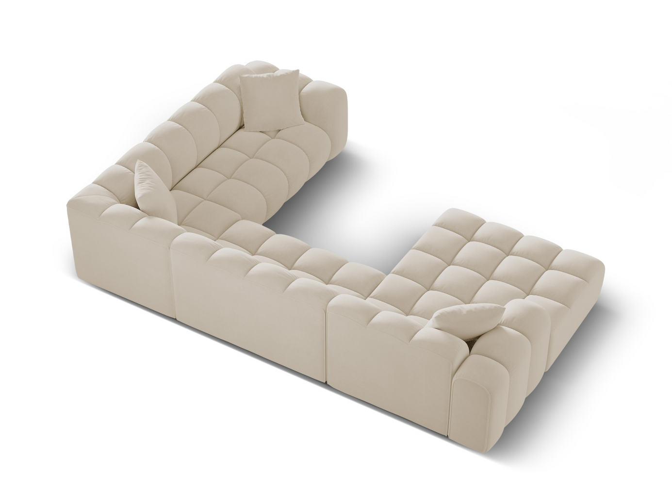 Cosmopolitan Design højrevendt velourpanoramahjørnesofa, "Treno", 4-personers, 330 × 240 × 70 cm, Bluvel, sorte plastben