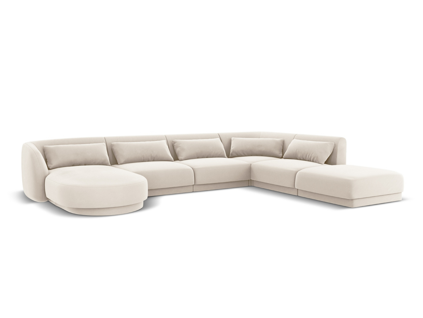 Cosmopolitan Design højrevendt velourpanoramahjørnesofa, "Tulum", 6-personers, 330 × 255 × 70 cm, Bluvel, sorte plastben