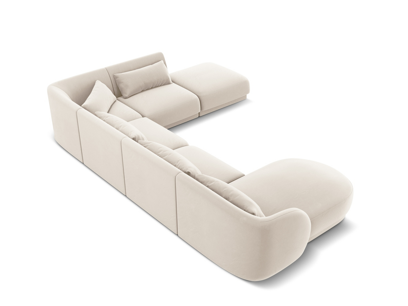 Cosmopolitan Design højrevendt velourpanoramahjørnesofa, "Tulum", 6-personers, 330 × 255 × 70 cm, Bluvel, sorte plastben