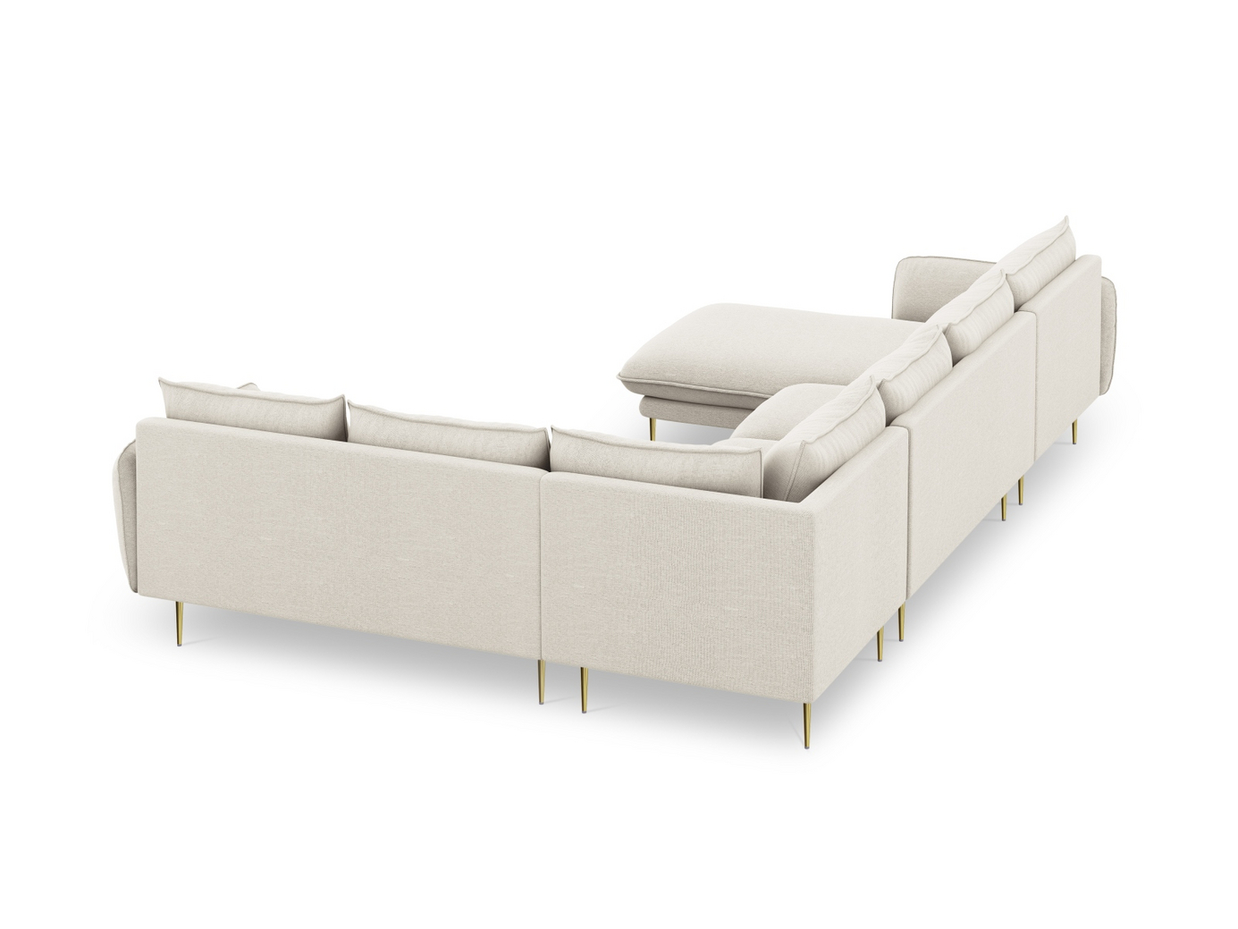 Cosmopolitan Design højrevendt panoramahjørnesofa, "Vienna", 7-personers, 330 × 235 × 95 cm, Positano, guldfarvede metalben