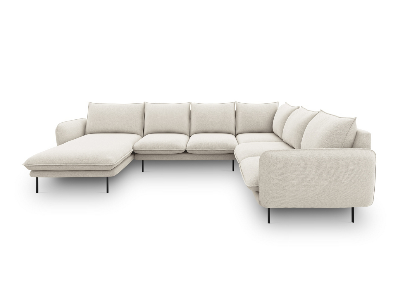 Cosmopolitan Design højrevendt panoramahjørnesofa, "Vienna", 7-personers, 330 × 235 × 95 cm, Positano, sorte metalben
