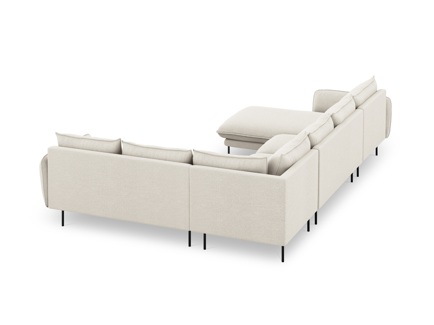 Cosmopolitan Design højrevendt panoramahjørnesofa, "Vienna", 7-personers, 330 × 235 × 95 cm, Positano, sorte metalben