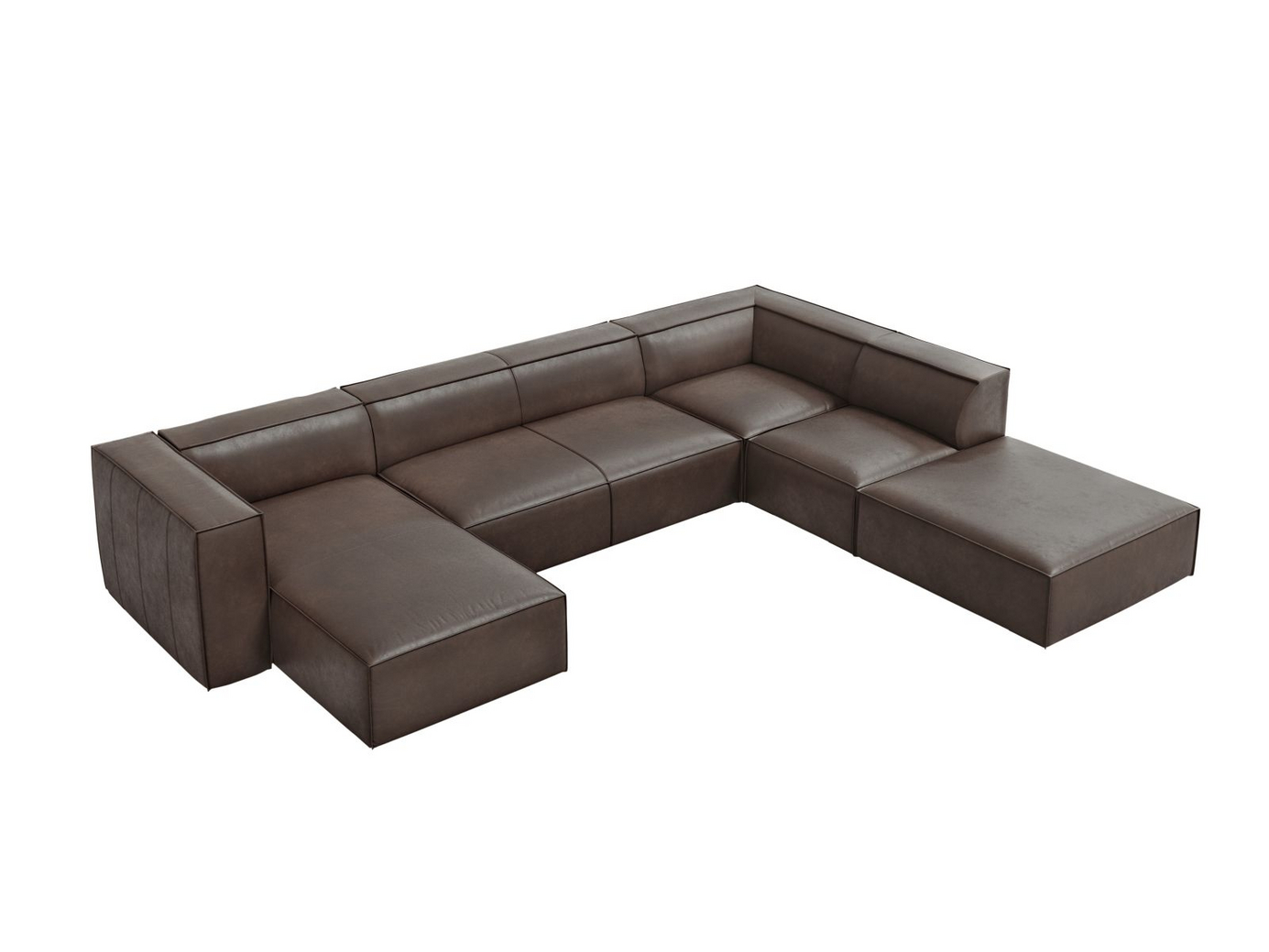 Cosmopolitan Design højrevendt ægte læder panoramahjørnesofa, "Turin", 6-personers, 365 × 270 × 68 cm, Granada, ben i sort bøg