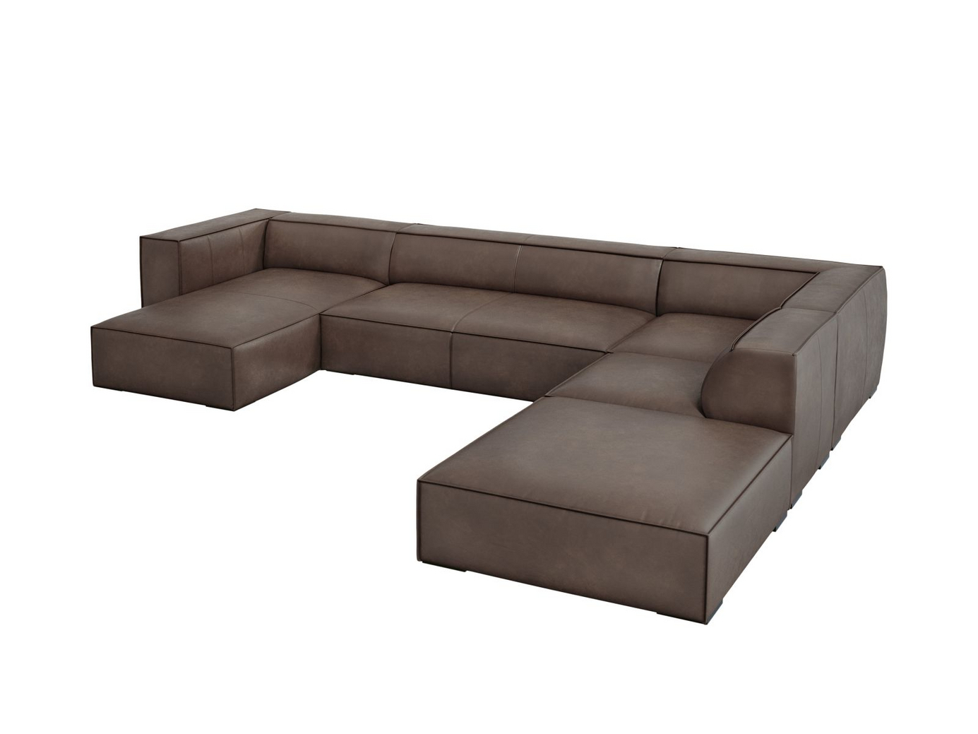 Cosmopolitan Design højrevendt ægte læder panoramahjørnesofa, "Turin", 6-personers, 365 × 270 × 68 cm, Granada, ben i sort bøg