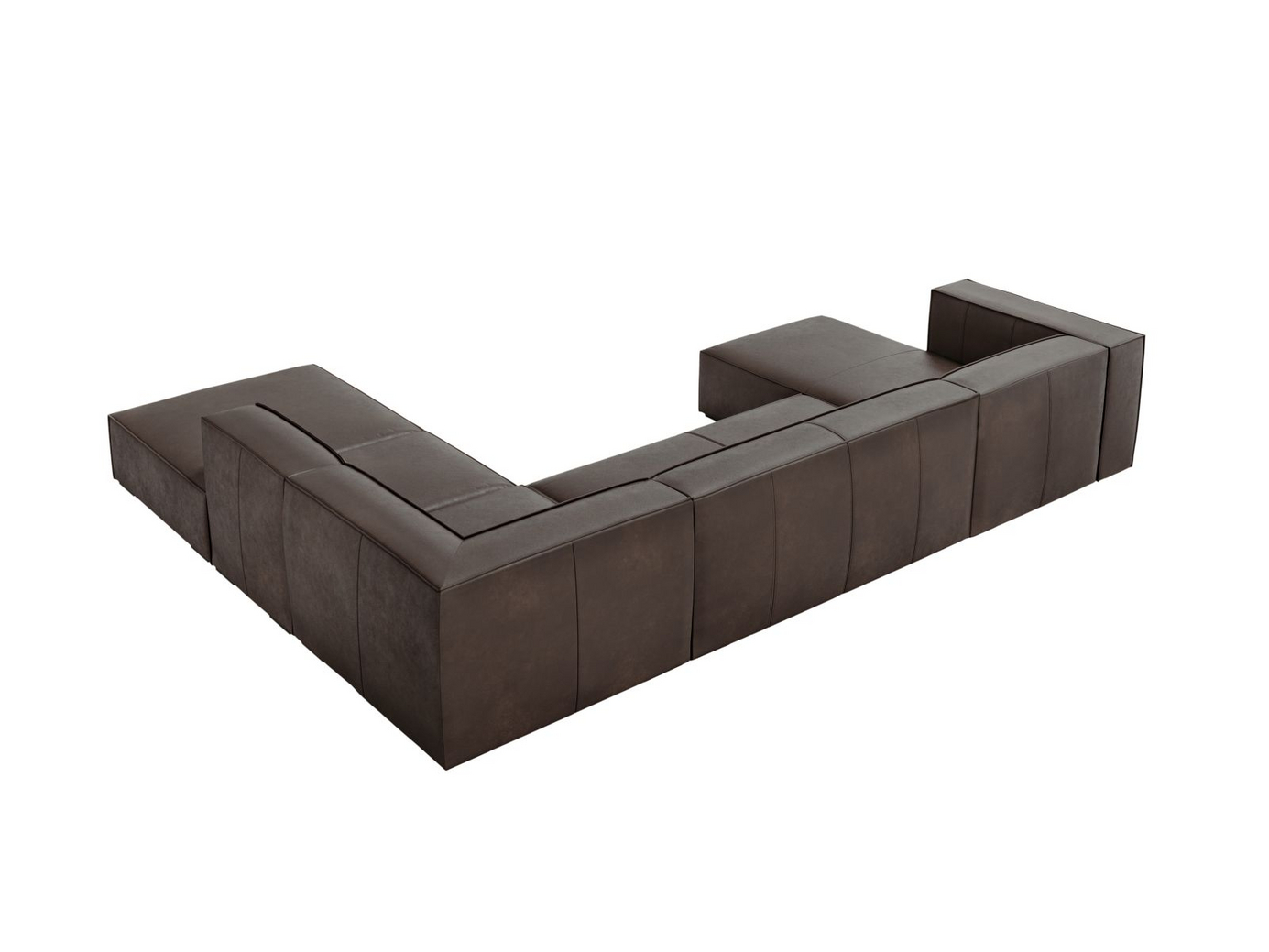Cosmopolitan Design højrevendt ægte læder panoramahjørnesofa, "Turin", 6-personers, 365 × 270 × 68 cm, Granada, ben i sort bøg
