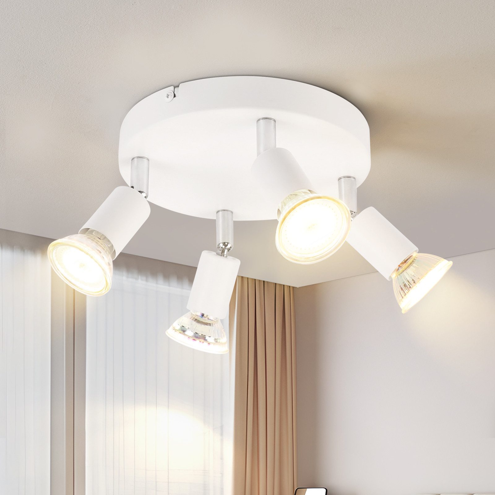 NETTLIFE hvid LED loftspotlight - moderne metal loftslampe med 4 lyskilder og justerbar GU10-belysning