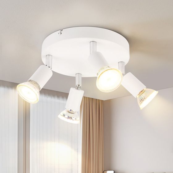 NETTLIFE hvid LED loftspotlight - moderne metal loftslampe med 4 lyskilder og justerbar GU10-belysning