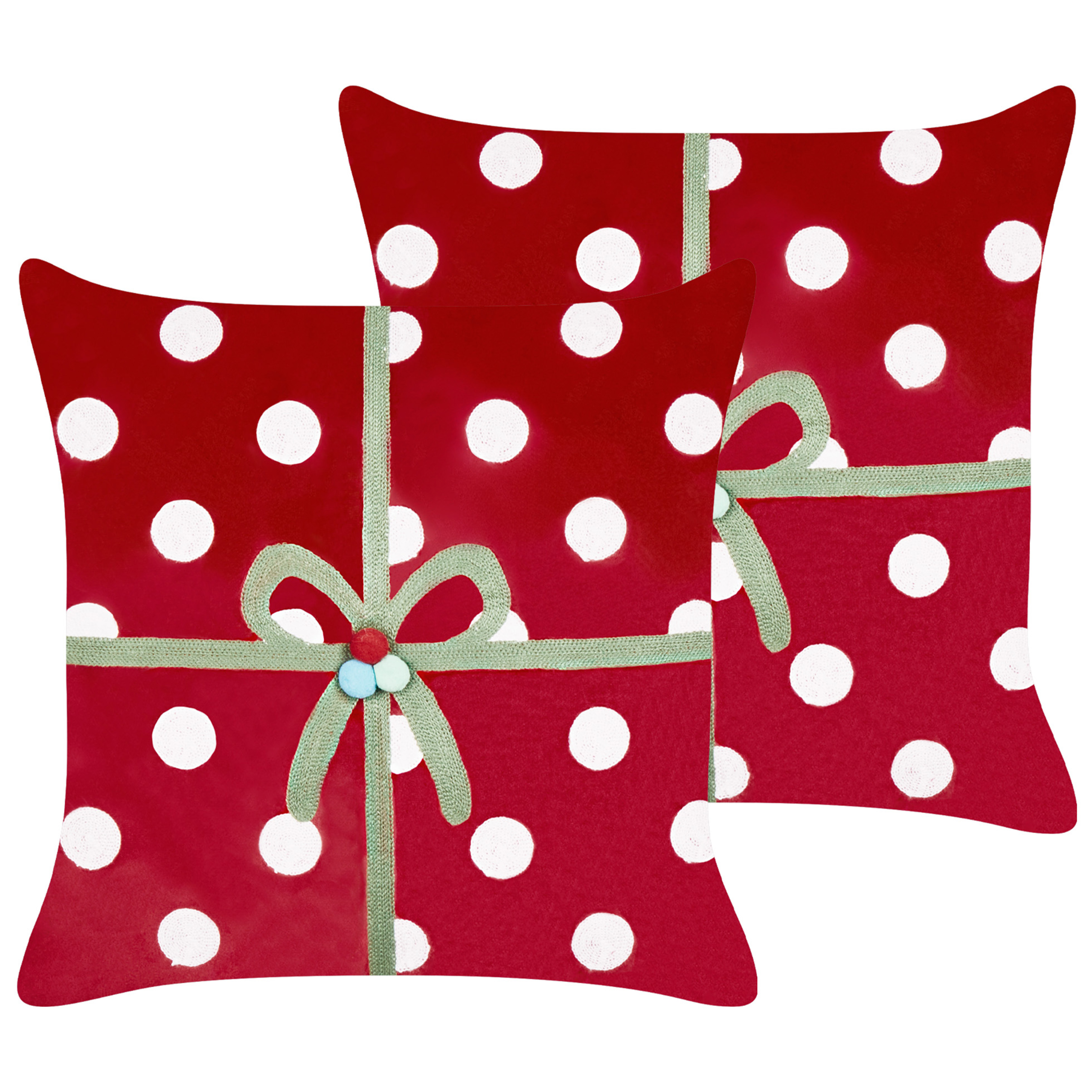 Sæt af 2 pyntepuder GUMDROP 45 x 45 cm Velour Rød Julemønster