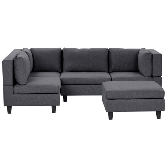 Hjørnesofa modul 4 personers UNSTAD med fodskammel Mørkegrå Højrevendt