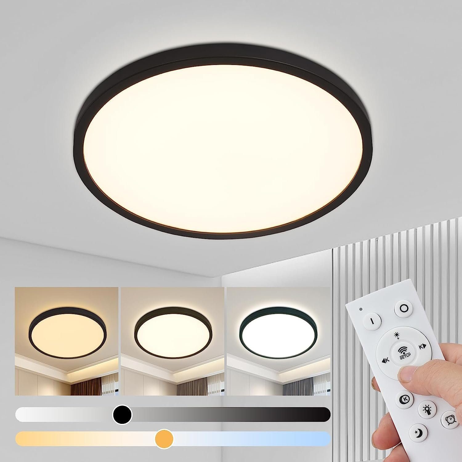NETTLIFE 20W, ultratyndt, rundt, hvidt LED-panel med fjernbetjening