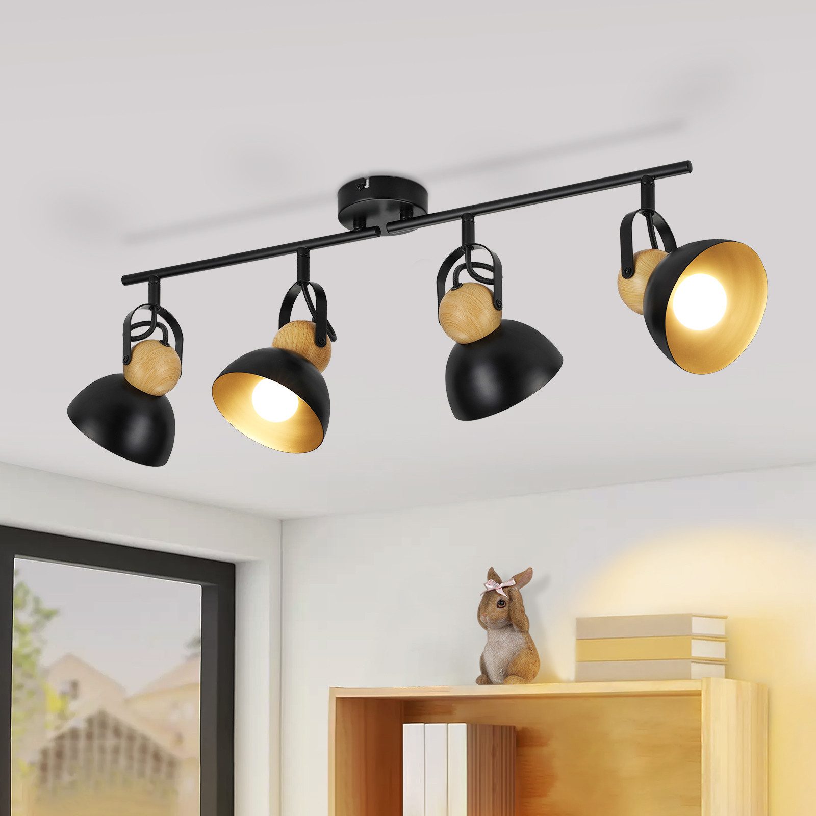 NETTLIFE Vintage sort loftspotlight E27 350° justerbar retro industriel metallampe til entreen med 4 flammer