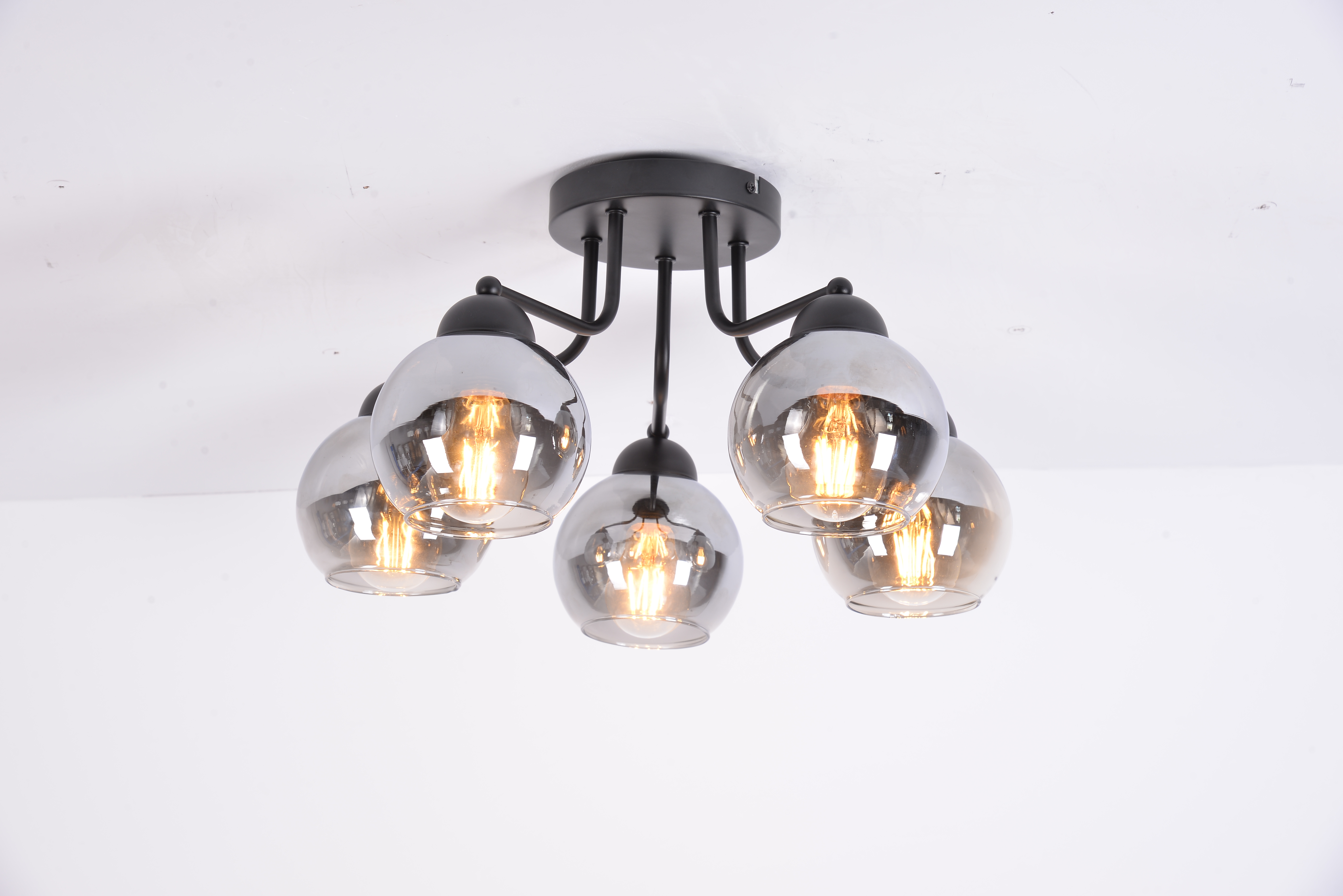 NETTLIFE E27 pendellampe med 5 lyskilder, sort industrilampe med glaskugler