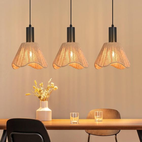 NETTLIFE pendellampe sort rattan retro boho pendellampe 3 lyskilder E27-fatning