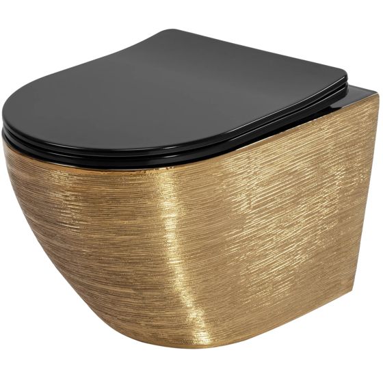 REA væghængt toilet CARLO MINI RIML DUR/FLAT/ZM Børstet guld, 49x37x33cm