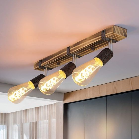 NETTLIFE 3 Spot E27, maks. 25 W 55 cm, Vintage - loftlamper, træspotlight, med justerbar og retningsbestemt lampe til entré, køkken