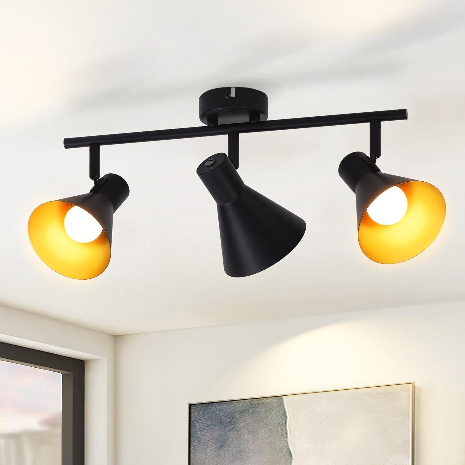 NETTLIFE 3 sorte loftlamper i vintage-stil til køkken, E14, 330° roterende metalspotlight til stue, soveværelse, kontor