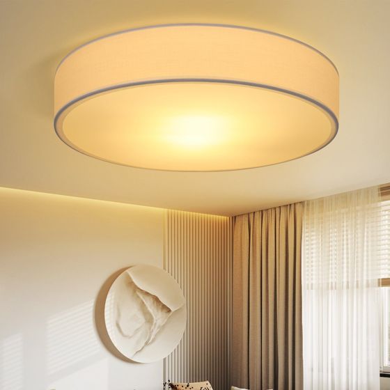 NETTLIFE moderne rund loftslampe 2 lamper E27Hvid stof, soveværelseslampe med 38 cm skærm, til stueTil køkken, entre