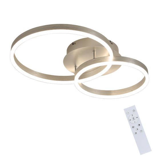 NETTLIFE LED loftlampe, moderne design, dæmpbar, 59 cm, med fjernbetjening, 2 guldfarvede akrylringe, 46 W