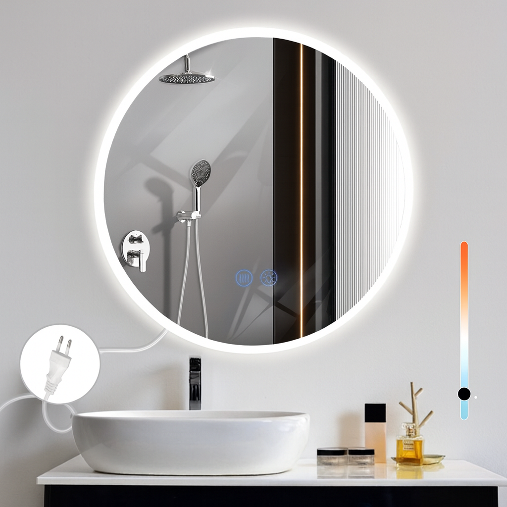 NETTLIFE Spejl rundt med LED-belysning - vægspejl, IP44 50 cm med touchfunktion. Oplyst rundt, spejl dæmpbart med lys.