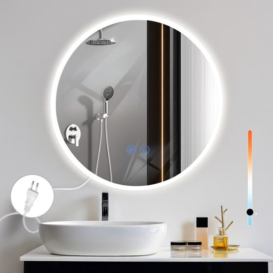 NETTLIFE Spejl rundt med LED-belysning - vægspejl, IP44 50 cm med touchfunktion. Oplyst rundt, spejl dæmpbart med lys.