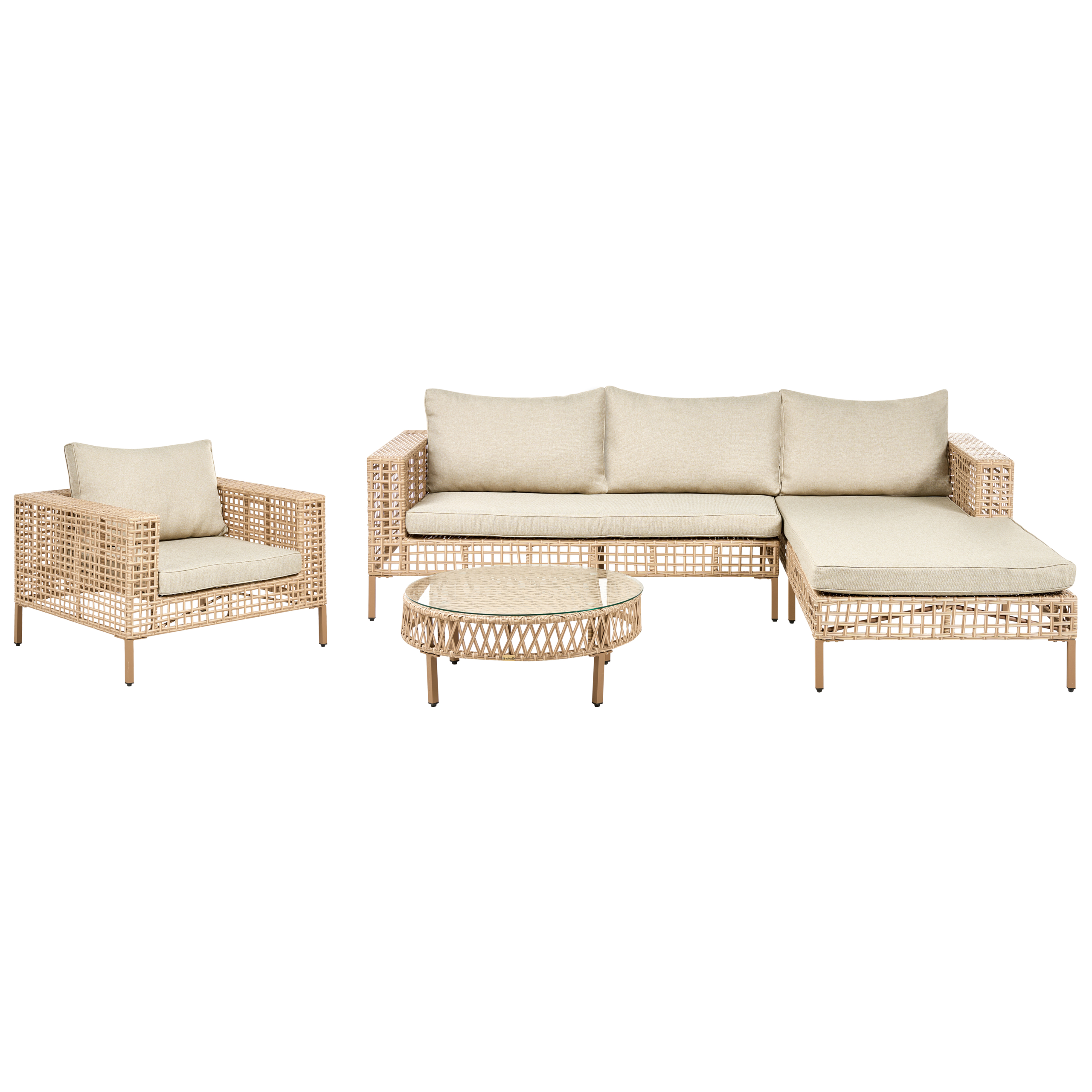 Loungesæt med bord 4 personers CALASETTA PE-rattan Beige Venstrevendt