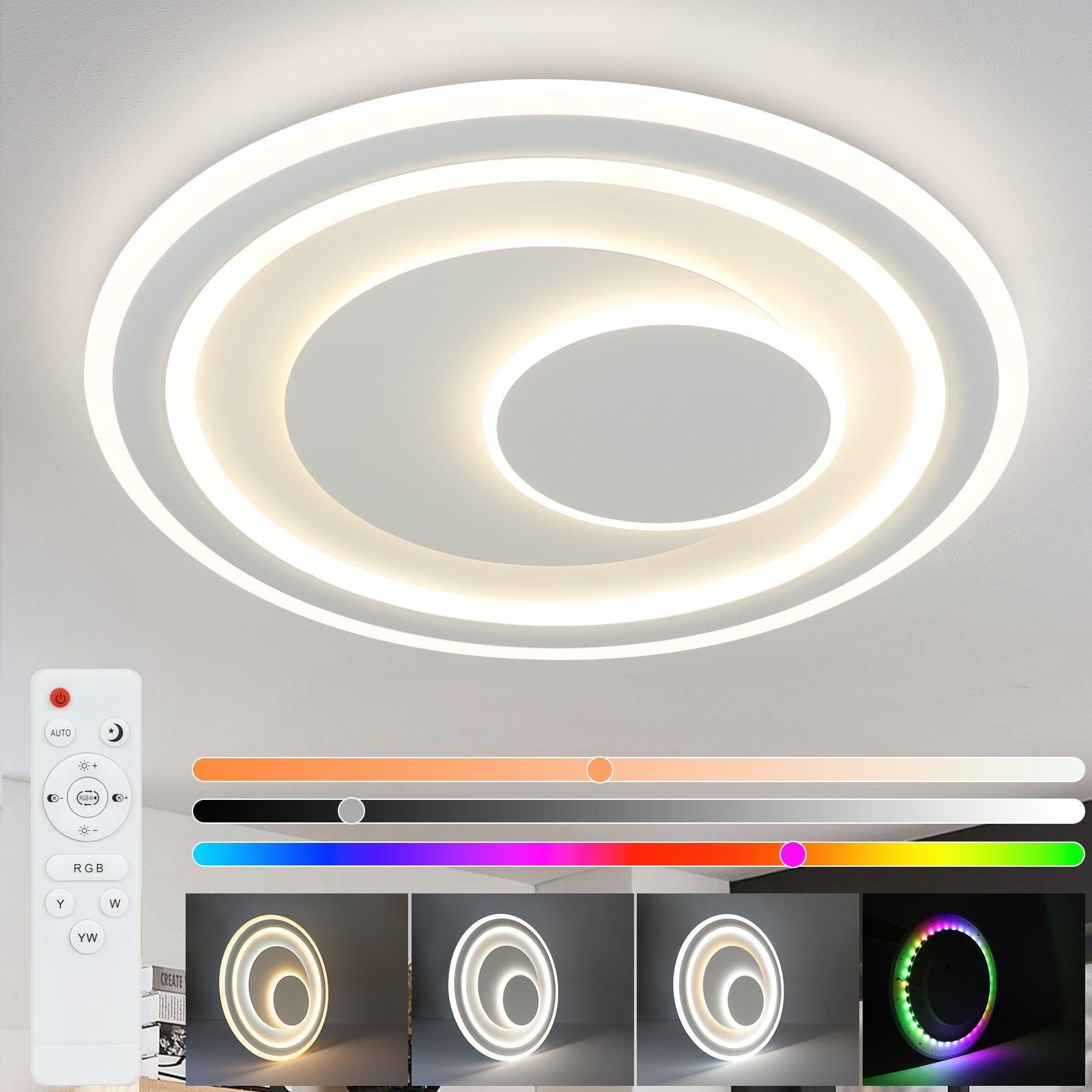 NETTLIFE LED loftlampe, dæmpbar til stuenMed fjernbetjening RGB terrasselampe Hvid rund, 50 cm, RGB - farveskiftende