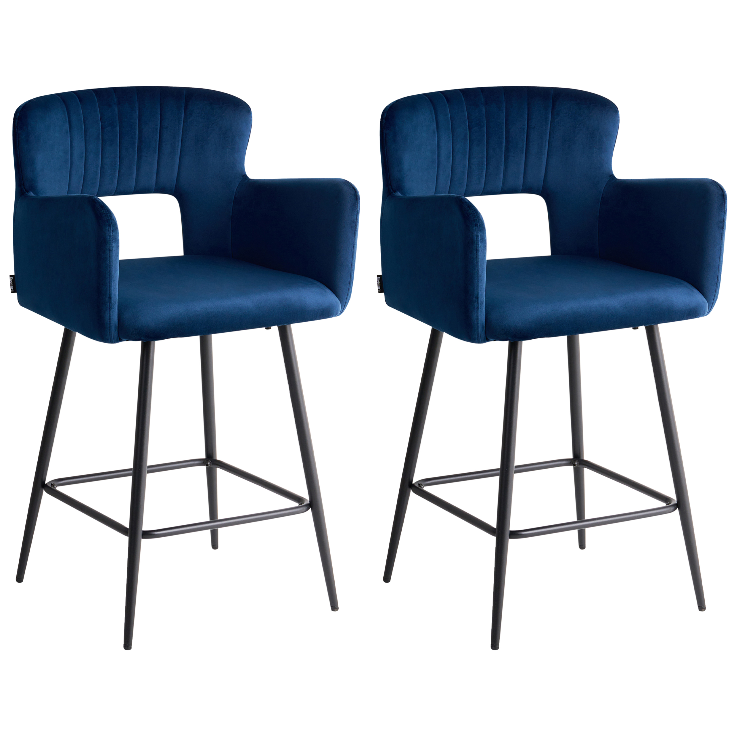 Sæt med 2 barstole SANILAC Velour Navy Blå