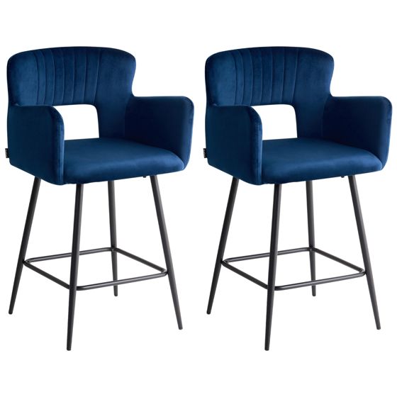 Sæt med 2 barstole SANILAC Velour Navy Blå
