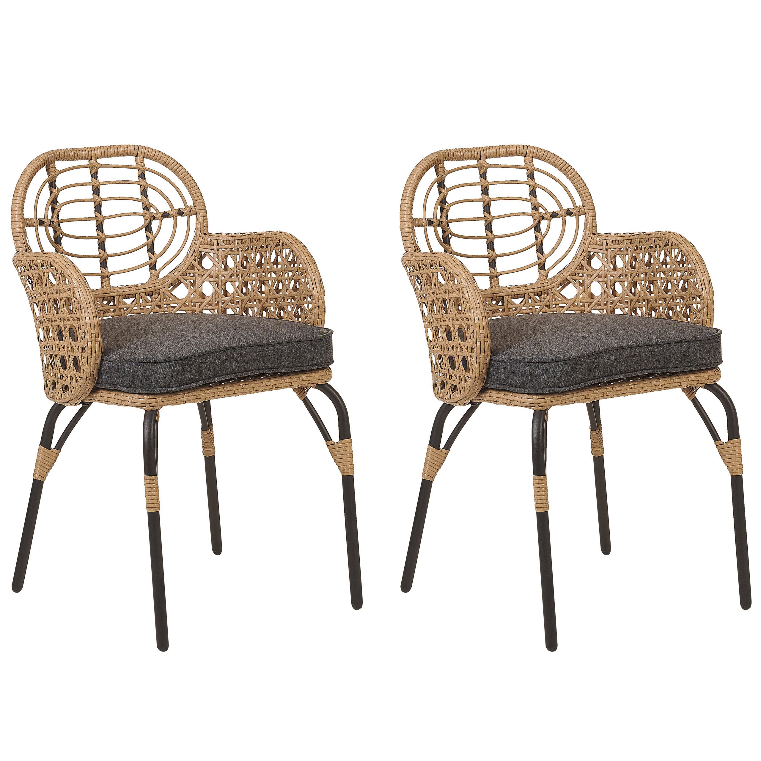 Sæt med 2 stole med puder PRATELLO PE-rattan Naturlig