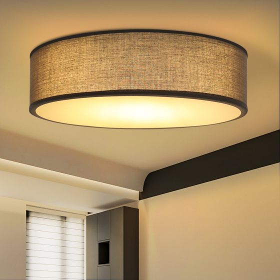 NETTLIFE moderne rund loftslampe E27, 38CM grå, 2 lamper, maks. 25W med stofskærm til soveværelse, lampe til stue