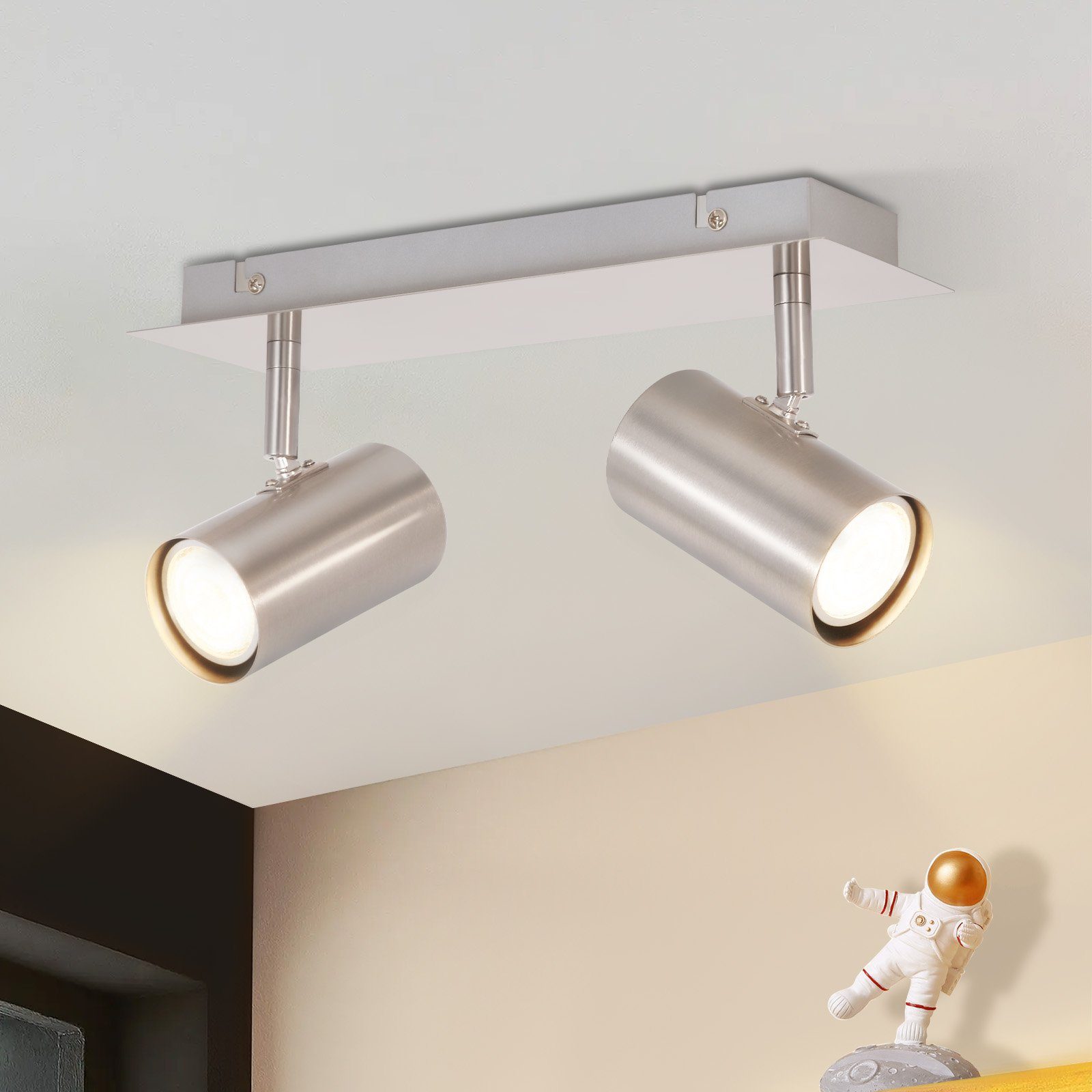 NETTLIFE 2 GU10 loftspotlights 330° justerbare nikkel til indendørs/entré moderne vægspotlight til køkken stue uden pære