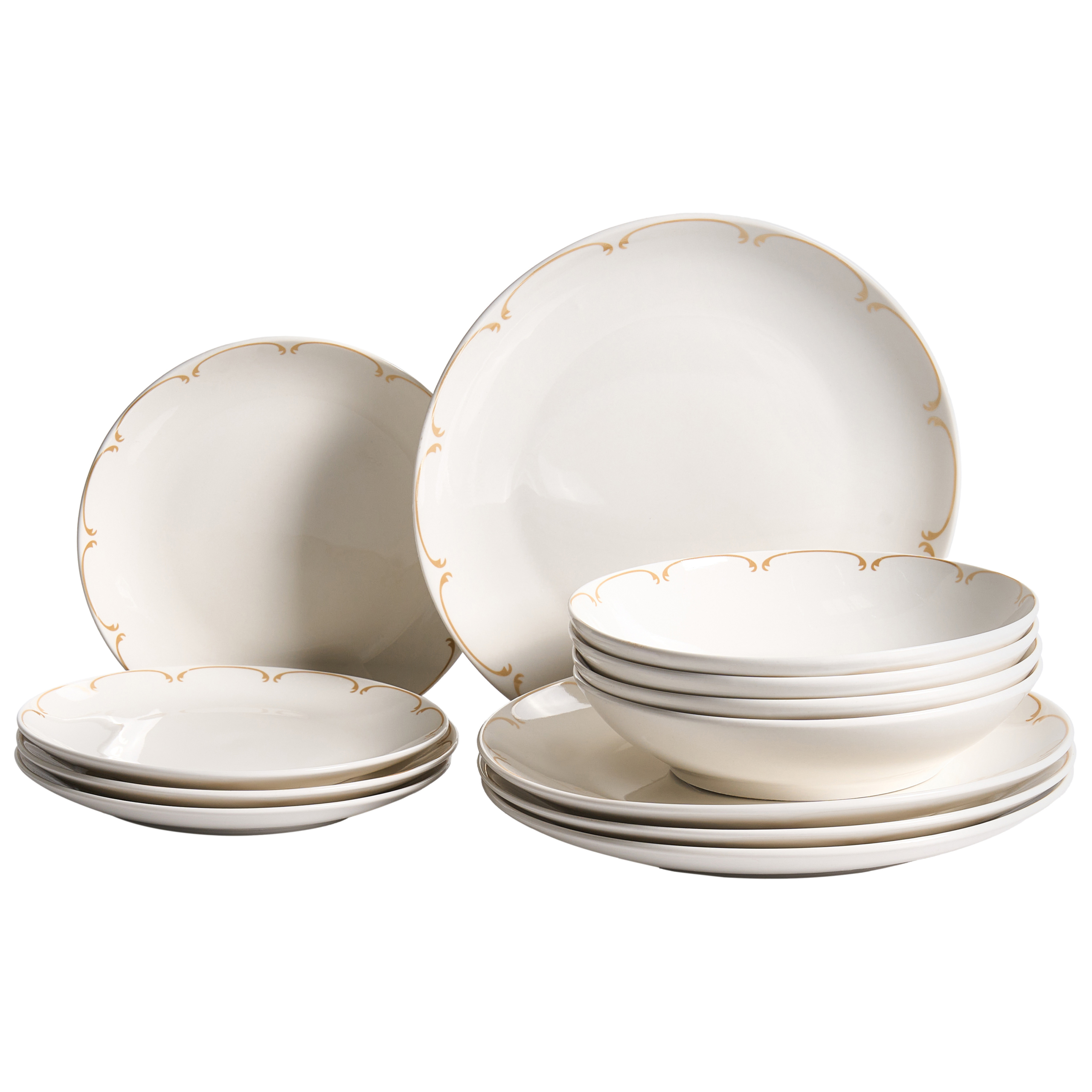 Sæt med 12 stykker service CHAROLI Porcelæn Hvid/guld